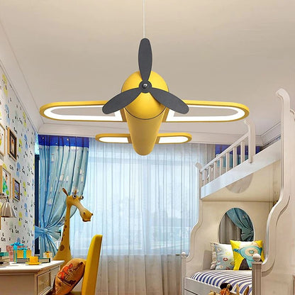 Childrens Airplane Metal Pendant Light Yellow/Blue