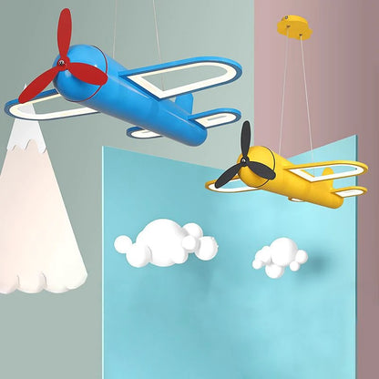 Childrens Airplane Metal Pendant Light Yellow/Blue