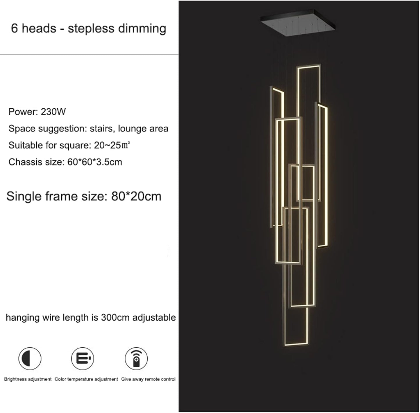 Modern Minimalist Rectangular Chandelier- 6 heads