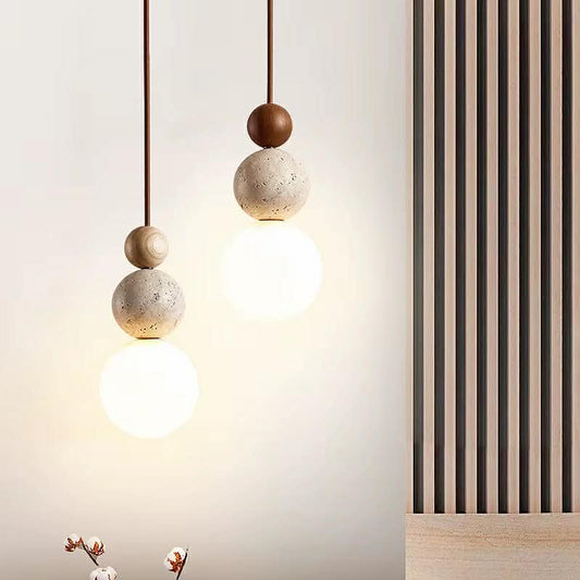 Modern Stone & Wood Pendant Light